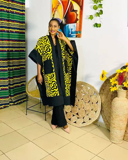 African Kimono Cardigan Black Green Wax Print | Oversized Cape ...