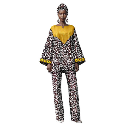 Royal African Pants Set with Headwrap and Earrings