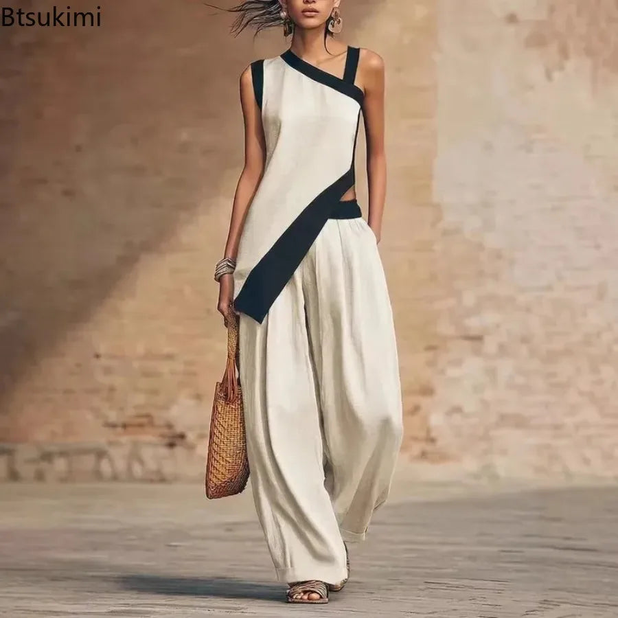 Asymmetric Two-Piece Tunic &amp; Wide-Leg Pants Set