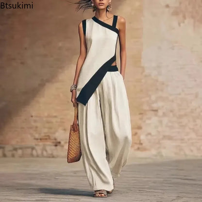 Asymmetric Two-Piece Tunic &amp; Wide-Leg Pants Set