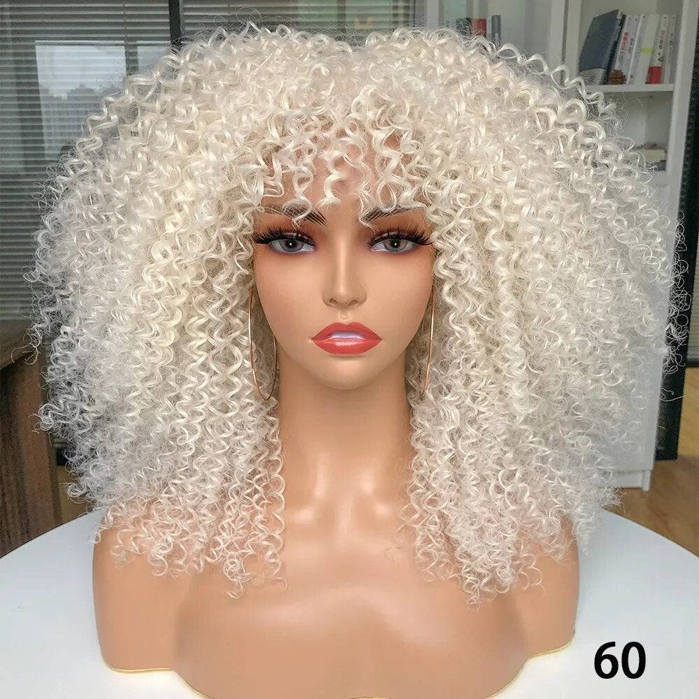 Afro Kinky Curly Wig With Bangs For Black Women 16&