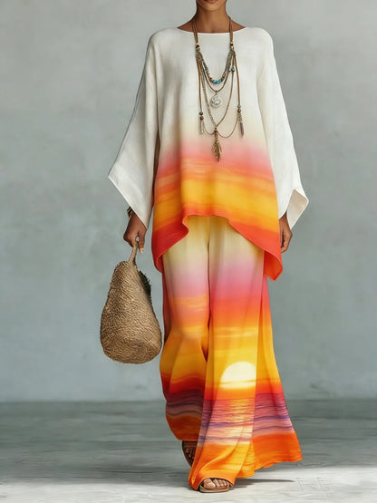 Nomad Two-Piece Set – Oversized Kaftan Top Wide-Leg Trousers