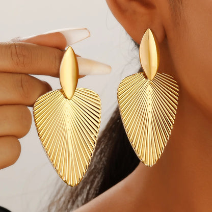 Textured Gold Fan Statement Earrings