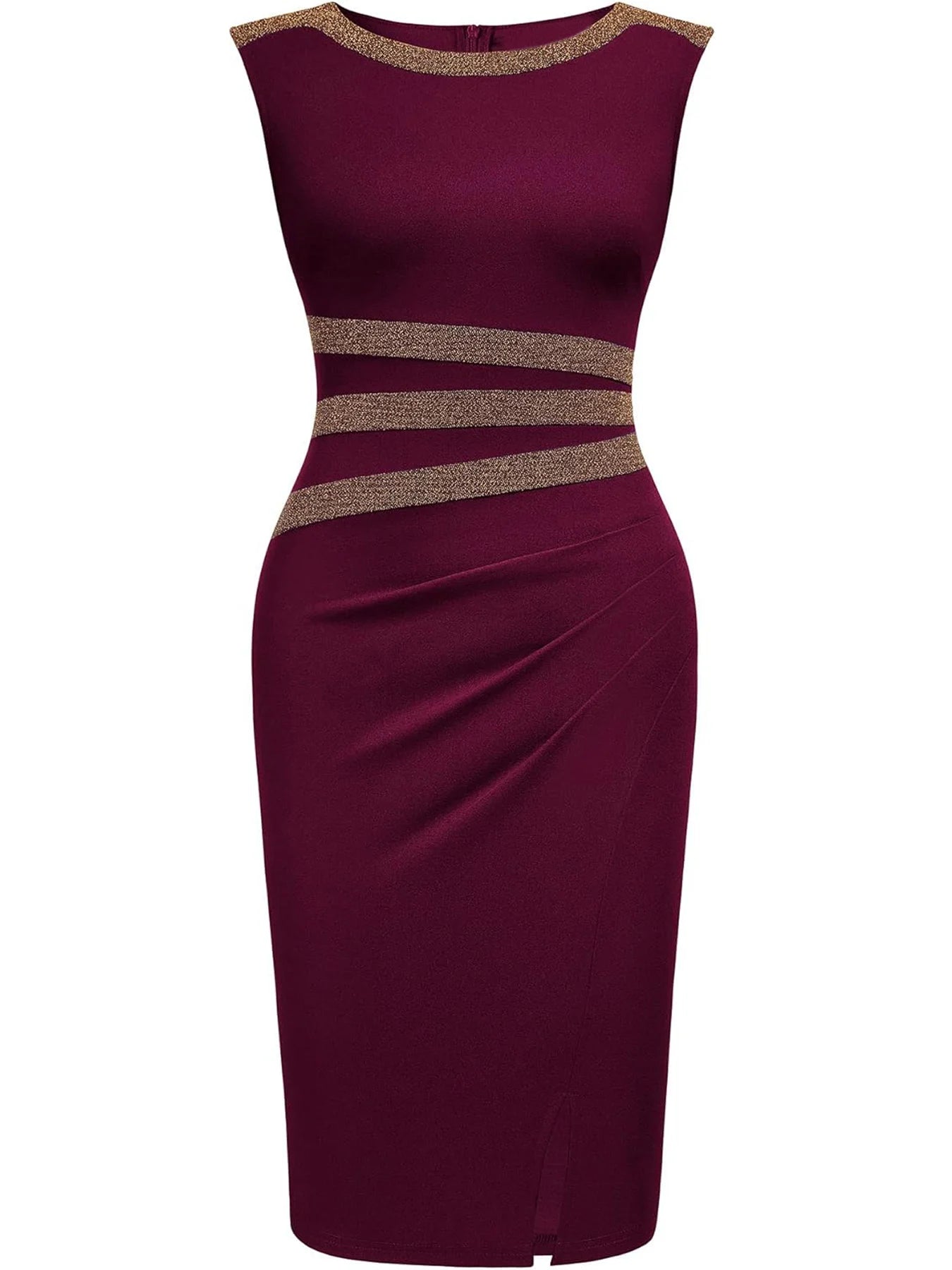 Elegant Sleeveless Dress with Gold Accent and Split