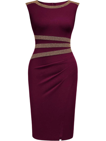 Elegant Sleeveless Dress with Gold Accent and Split