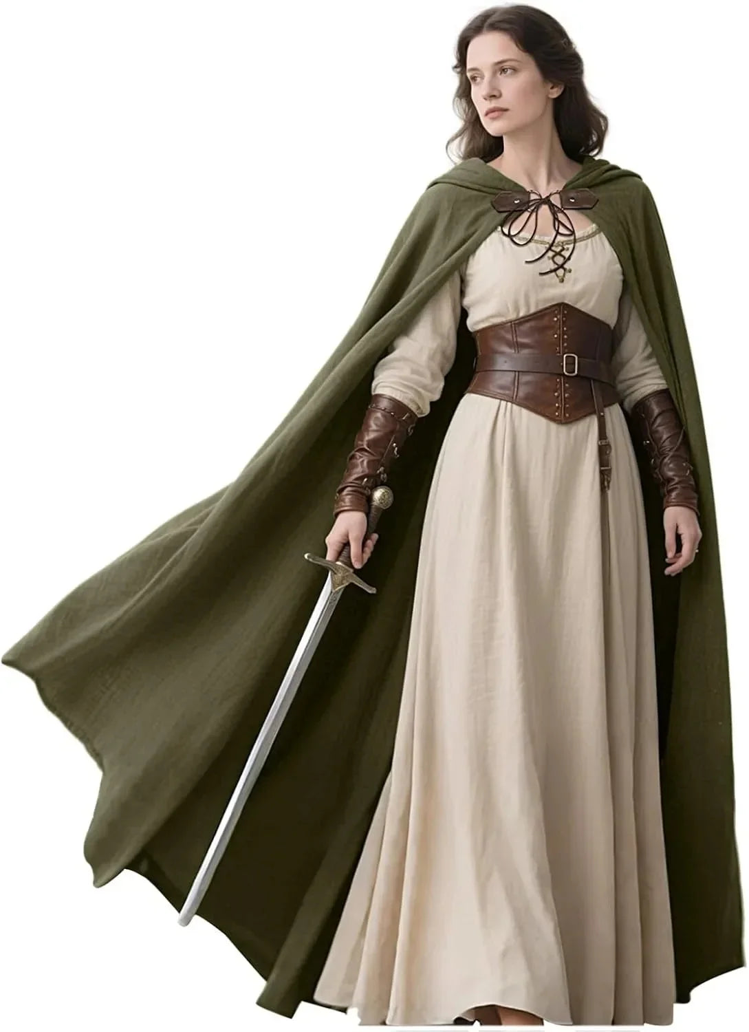 Medieval Hooded Cloak Linen Renaissance Cape With Hood - Halloween Hobbit Cosplay Witch Wizard