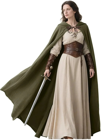 Medieval Hooded Cloak Linen Renaissance Cape With Hood - Halloween Hobbit Cosplay Witch Wizard