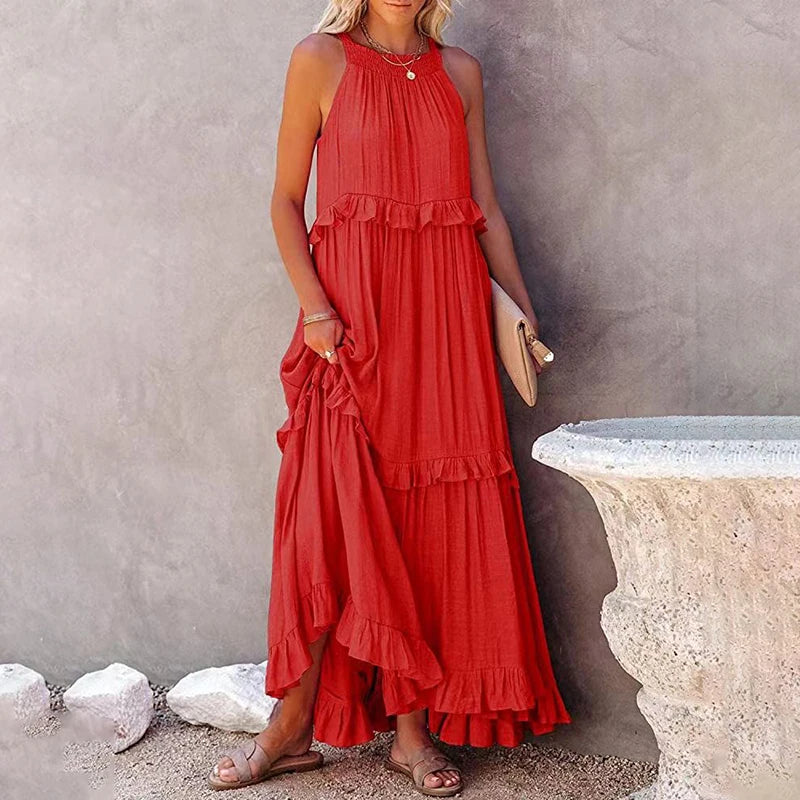Elegant Sleeveless Ruffles Maxi Dress
