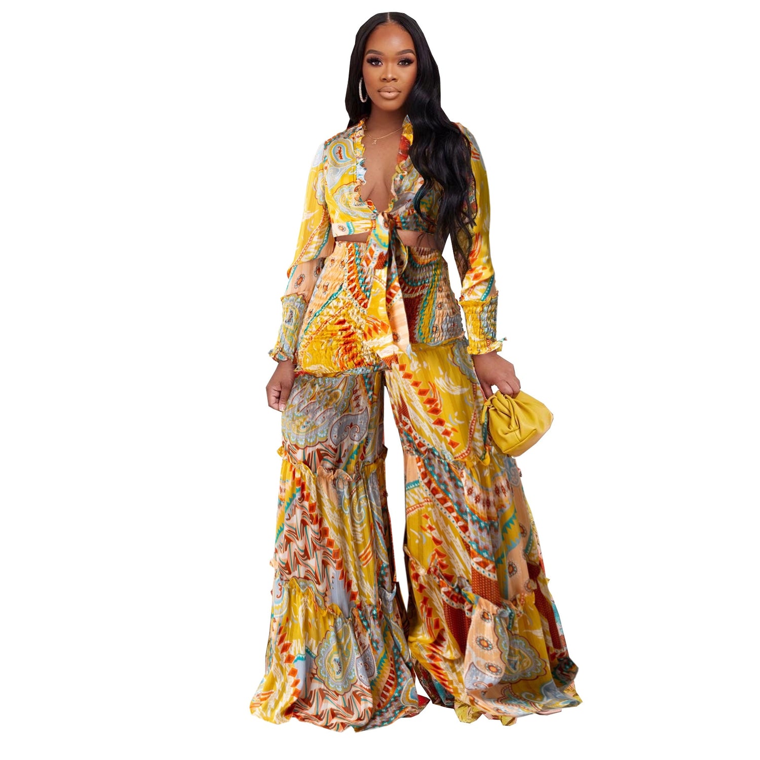 Two-piece Chiffon Palazzo Pant Set in artsy Colors