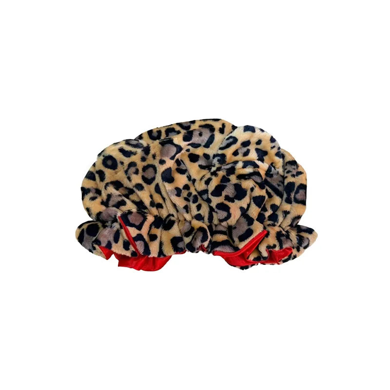 Satin Lined Luxe Leopard Print Plush Hair Bonnet
