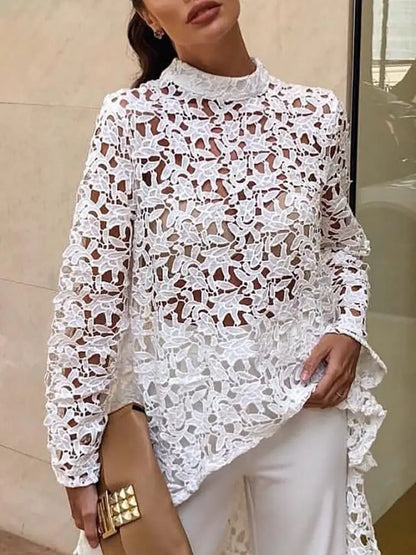 White Lace Long Sleeve Tops for Women - Stylish Blouse
