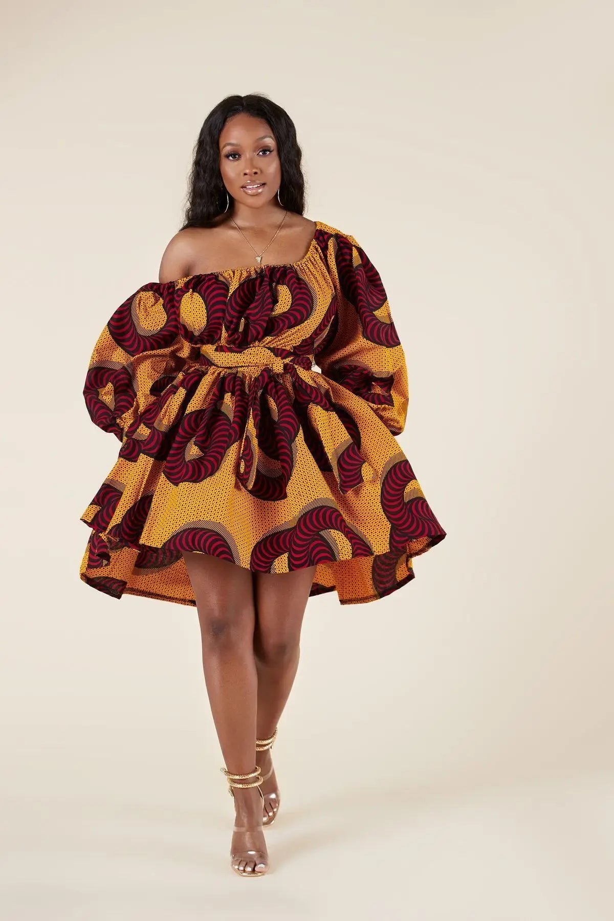 African Off Shoulder Mini Dress for Summer