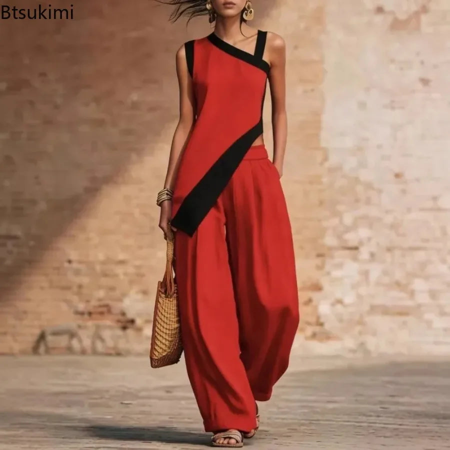 Asymmetric Two-Piece Tunic &amp; Wide-Leg Pants Set
