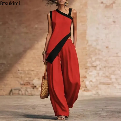 Asymmetric Two-Piece Tunic &amp; Wide-Leg Pants Set
