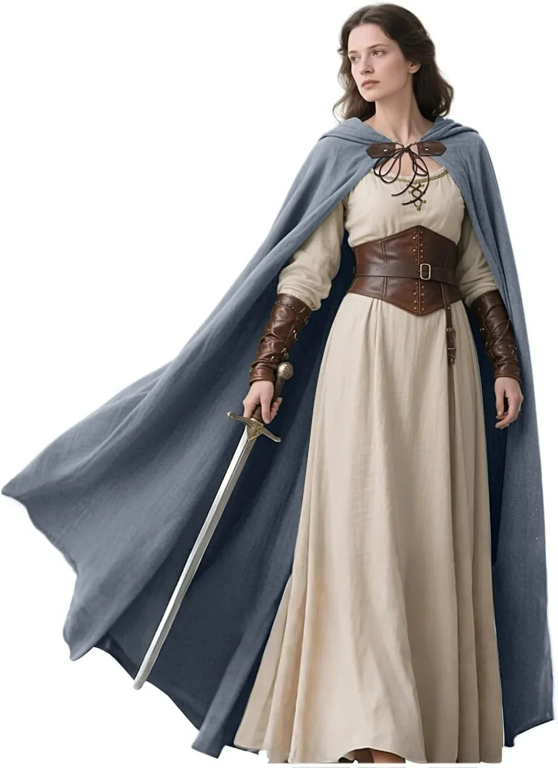Medieval Hooded Cloak Linen Renaissance Cape With Hood - Halloween Hobbit Cosplay Witch Wizard