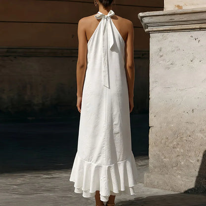 The Riviera High-Low Halter Maxi Dress – White