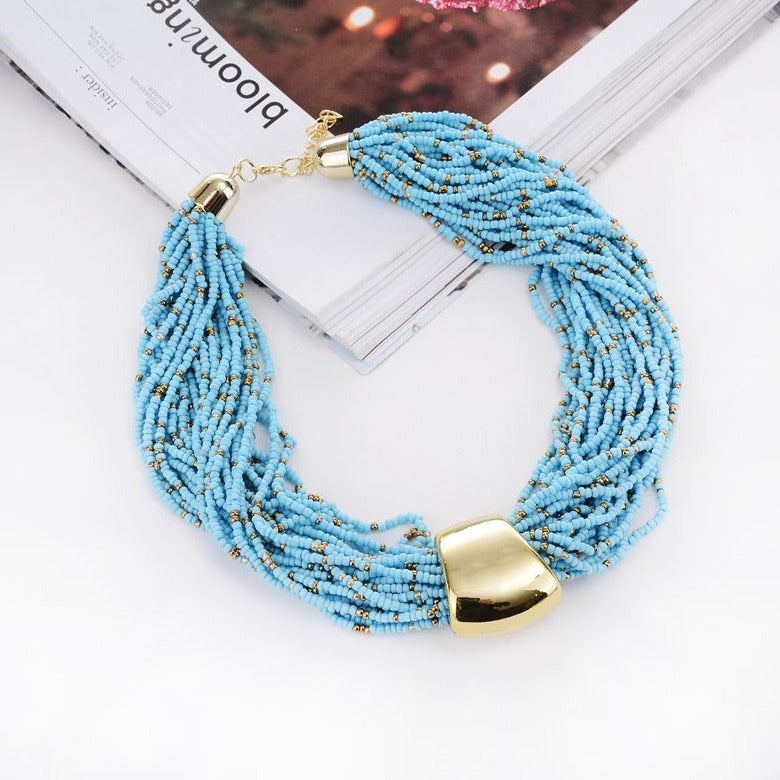 Beaded Multilayer Natural Stone Choker Necklace for Women