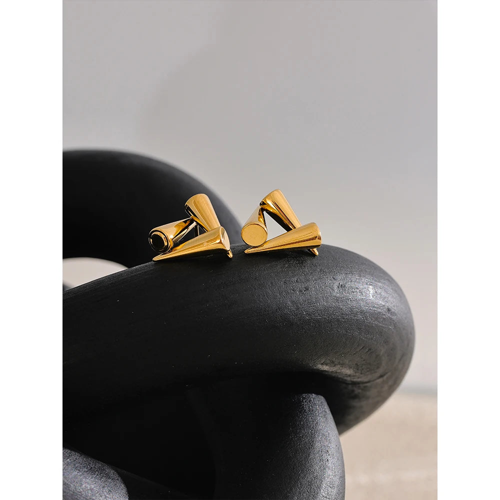 Gold Triangular Stud Earrings