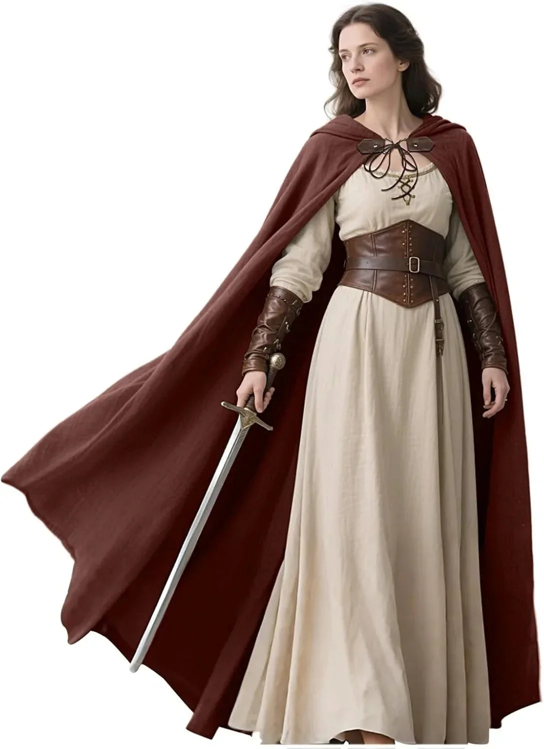 Medieval Hooded Cloak Linen Renaissance Cape With Hood - Halloween Hobbit Cosplay Witch Wizard