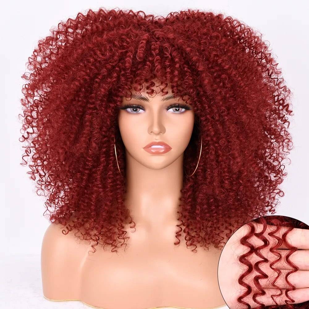 Afro Kinky Curly Wig With Bangs For Black Women 16