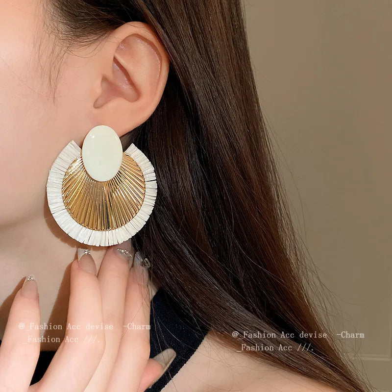 Ivory and Gold Fan Tassel Earrings