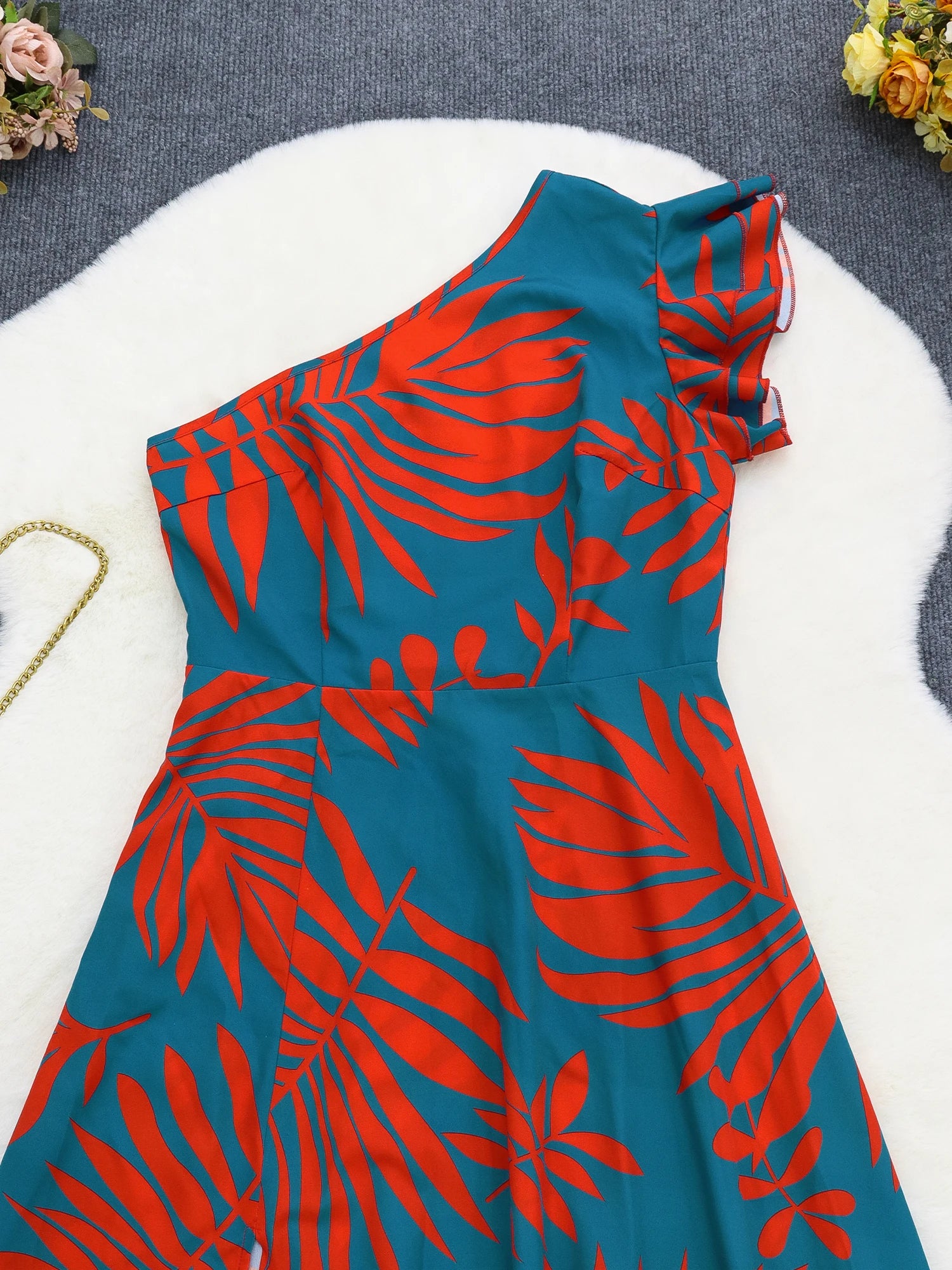 One Shoulder Maxi Dress with High Split Hem