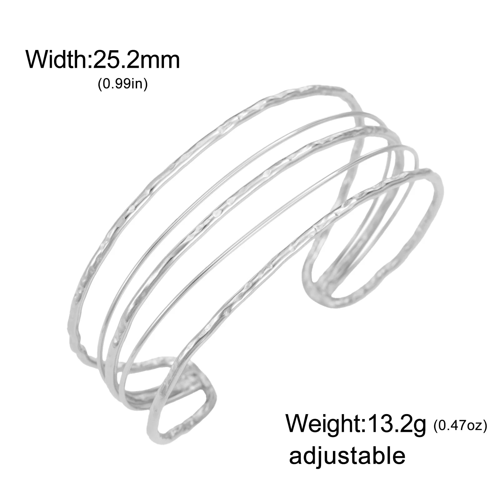 Gold Multi-Layer Wire Hair Cuff — 18K Gold Plated Hammered Stainless Steel Open Bangle