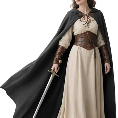 Medieval Hooded Cloak Linen Renaissance Cape With Hood - Halloween Hobbit Cosplay Witch Wizard