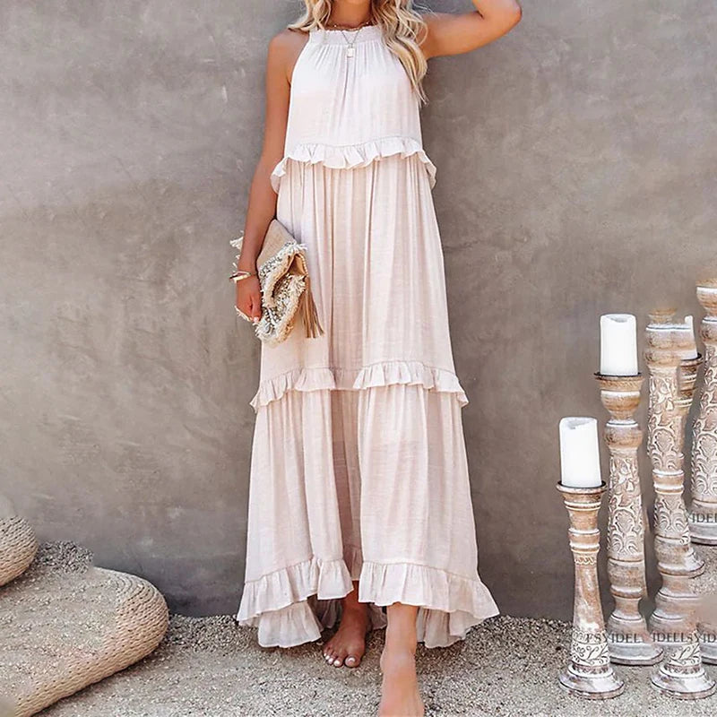 Elegant Sleeveless Ruffles Maxi Dress