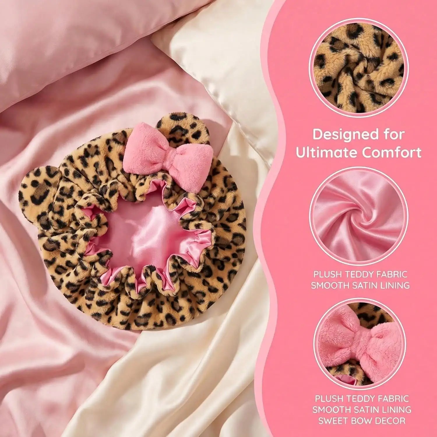 Satin Lined Luxe Leopard Print Plush Hair Bonnet