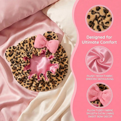 Satin Lined Luxe Leopard Print Plush Hair Bonnet