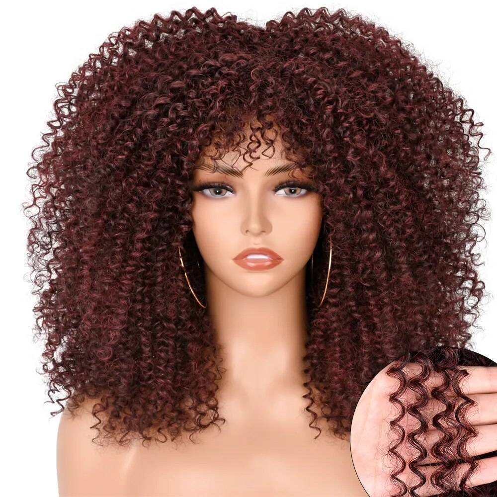 Afro Kinky Curly Wig With Bangs For Black Women 16