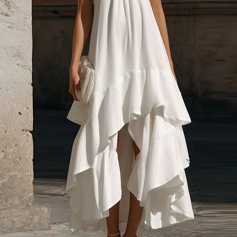 The Riviera High-Low Halter Maxi Dress – White