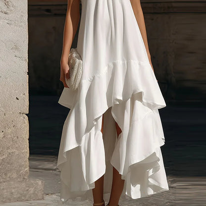 The Riviera High-Low Halter Maxi Dress – White