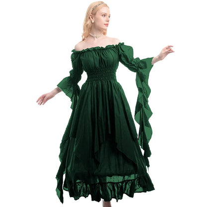 Medieval Halloween Cosplay Renaissance Dress, Court Style Waist Cinching Long Dress