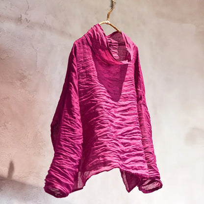 Sheer Crinkled Long-Sleeve Draped Top for Luxe Style