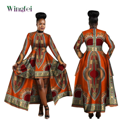 Afrikaanse Hi-Low Dashiki-jurk in koningsblauw en oranje om alle lichamen van XS tot 6X te versieren