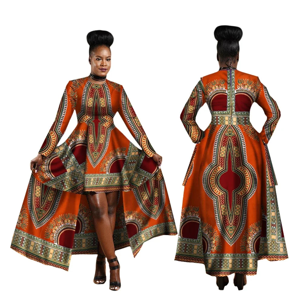 Robe Africaine Hi-Low Dashiki Verte et Bleue pour orner toutes les morphologies du XS au 6X