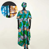 Elegant Dashiki Print High-Low Dress with Turban