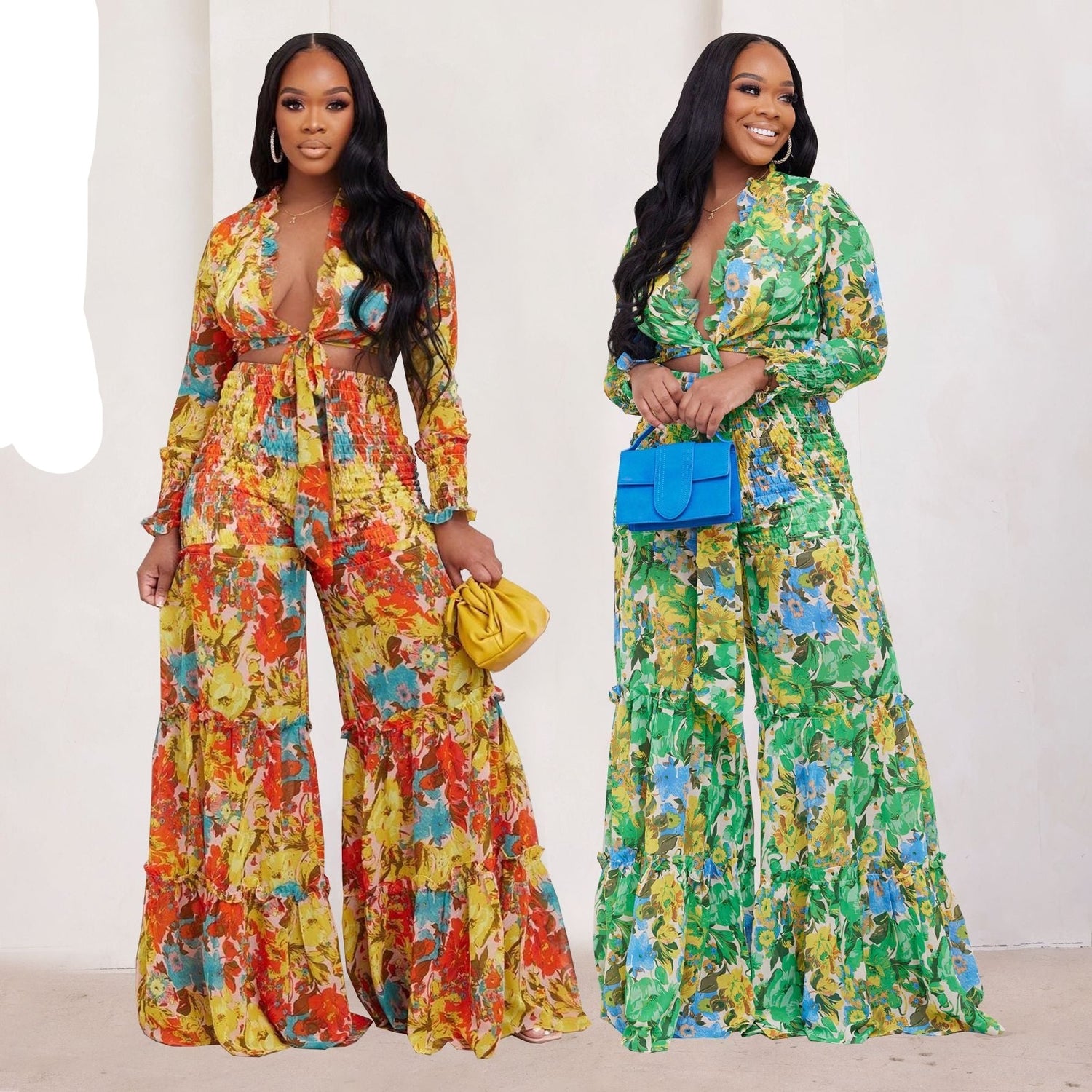 Two-piece Chiffon Palazzo Pant Set in artsy Colors –