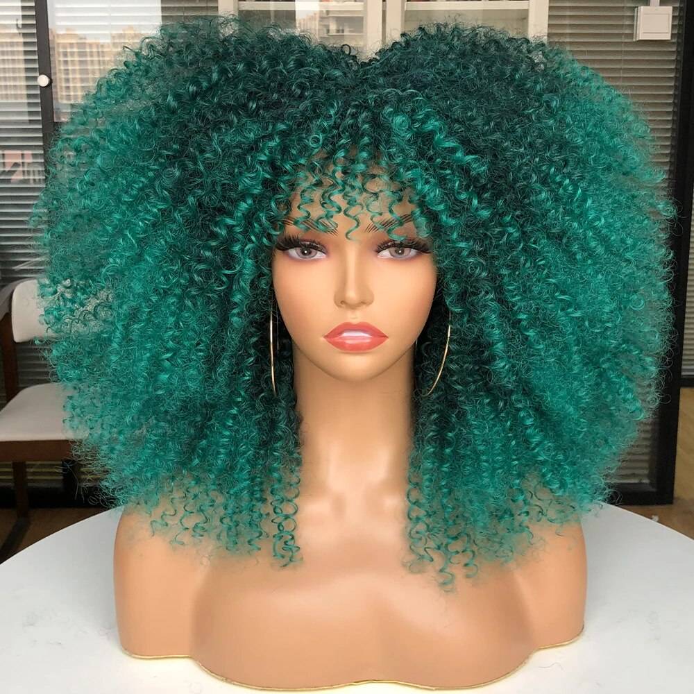 Afro Kinky Curly Wig With Bangs For Black Women 16