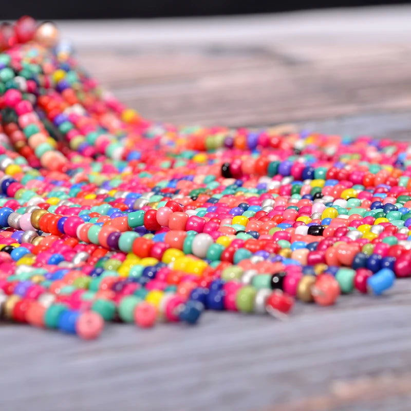 Colorful Beaded Statement Necklace and Earring Set 