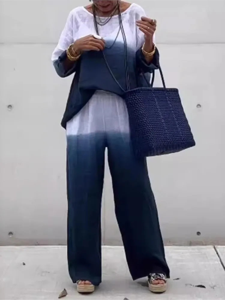 Elegant Blue Gradient Pants Set for Effortless Style