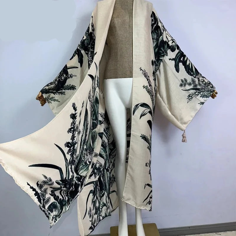 Kimono Kaftan Boho Soft Cardigan Leave print