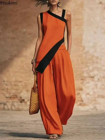 Asymmetric Two-Piece Tunic &amp; Wide-Leg Pants Set