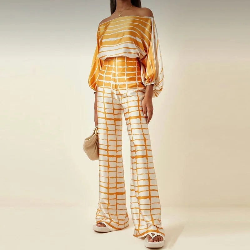Elegant Off-Shoulder Pants Set Outfit for women