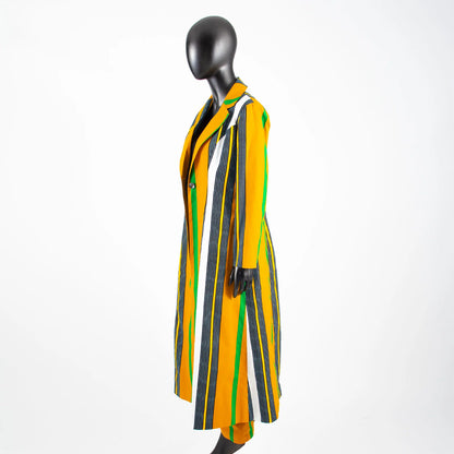 Elegant African Print Two-Piece Suit: Long Tailored Jacket &amp; Wide Leg Pants - Ankara