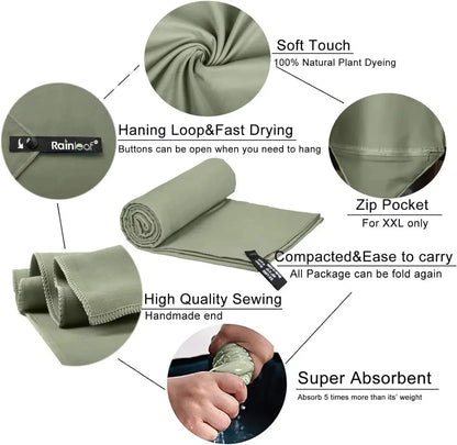 Green towel with features highlighted on a white background