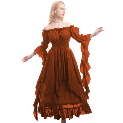 Medieval Halloween Cosplay Renaissance Dress, Court Style Waist Cinching Long Dress