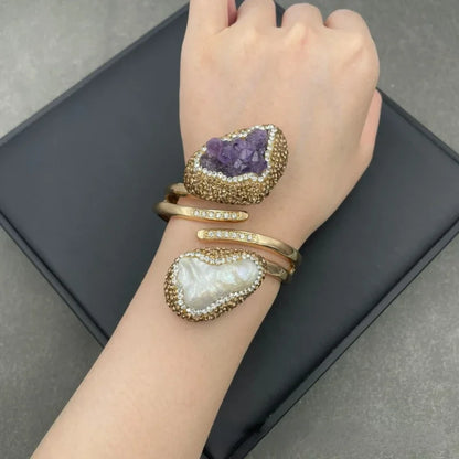 Exquisite Pearl &amp; Amethyst Cuff Jewelry Set
